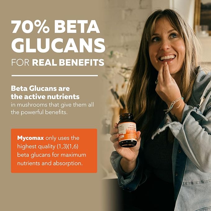 Organic Cordyceps Mushroom Extract - 70% Beta Glucans - Highest Active Nutrient Levels Max Potency Cordyceps Capsules US Grown + Ultrasonic Extraction - Performance Immunity &amp Energy - 60 Capsu