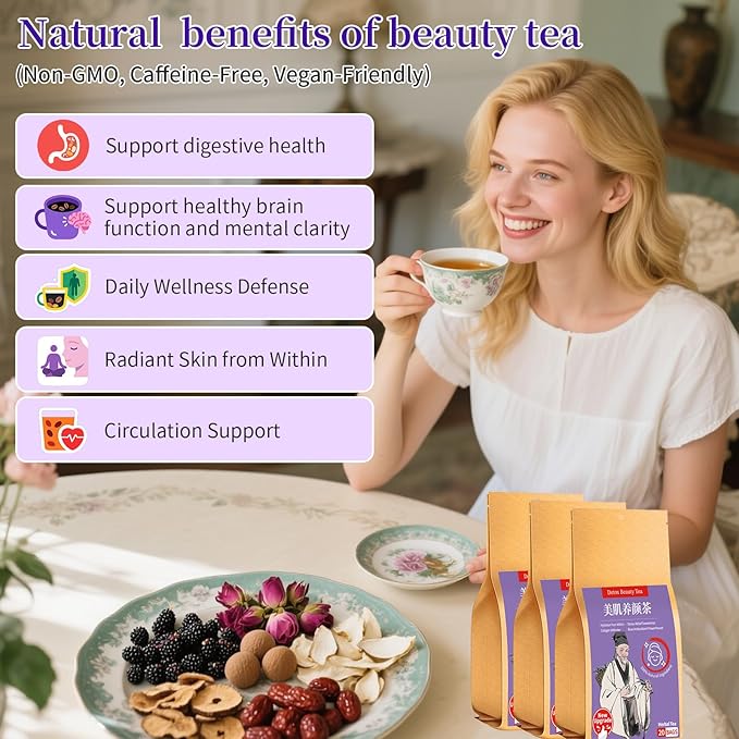 Baihuatang Beauty Bright Beauty Tea Bags(60bags) Black Mulberries Rose Black Wolfberry Tea Flower Tea Mulberry Goji Berries Anthocyanin Vegan Health 美肤养颜茶 桑葚玫瑰黑枸杞茶