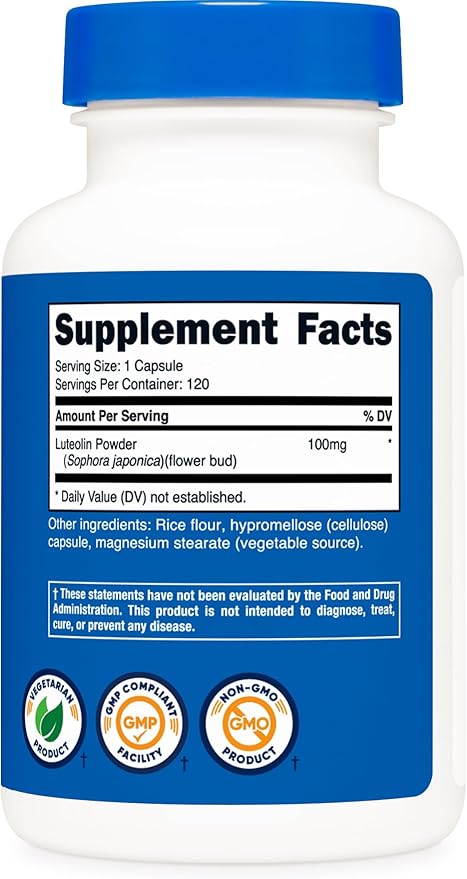 Nutricost Luteolin 100mg 120 Capsules - Vegetarian Friendly Non-GMO Gluten Free