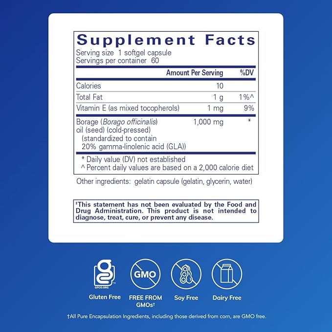 Pure Encapsulations Borage Oil | Hypoallergenic Dietary Supplement | 60 Softgel Capsules