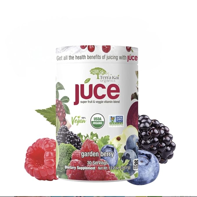 Terra-Kai Organics Juce Super Fruit and Veggie Blend Drink 12.2-Ounce Garden Berry 30 Servings Greens Powder Juce Green Juice Powder Super Food Greens Drink Juce Terra Kai (Pack 1) bundle with