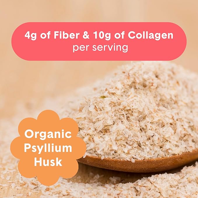 Bellway Super Fiber Powder + Collagen Sugar-Free Psyllium Husk Powder with Collagen Peptides and Hyaluronic Acid for Digestive Health Healthy Skin Nails Bones &amp Joints Peach Mango (20 Serving