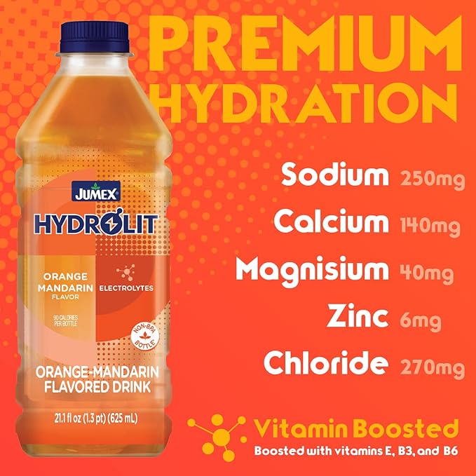 Jumex Hydrolit Quick Rehydration and Recovery Beverage Natural Orange-Mandarin Flavor 21.1 fl oz BPA-free Bottle 12-Pack