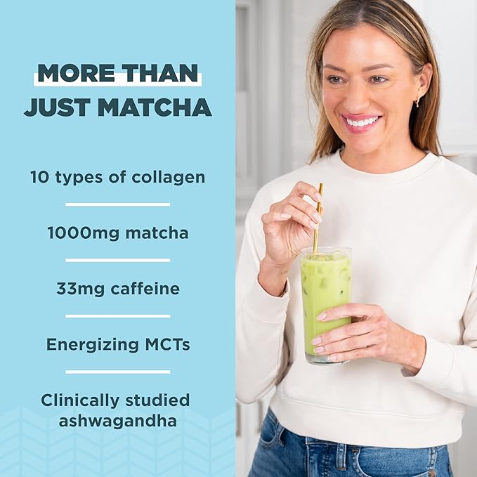 Ancient Nutrition Matcha Powder with Collagen Collagen Matcha with MCTs &amp Ashwagandha for Energy Metabolism Skin Hair and Gut Health 20 Servings