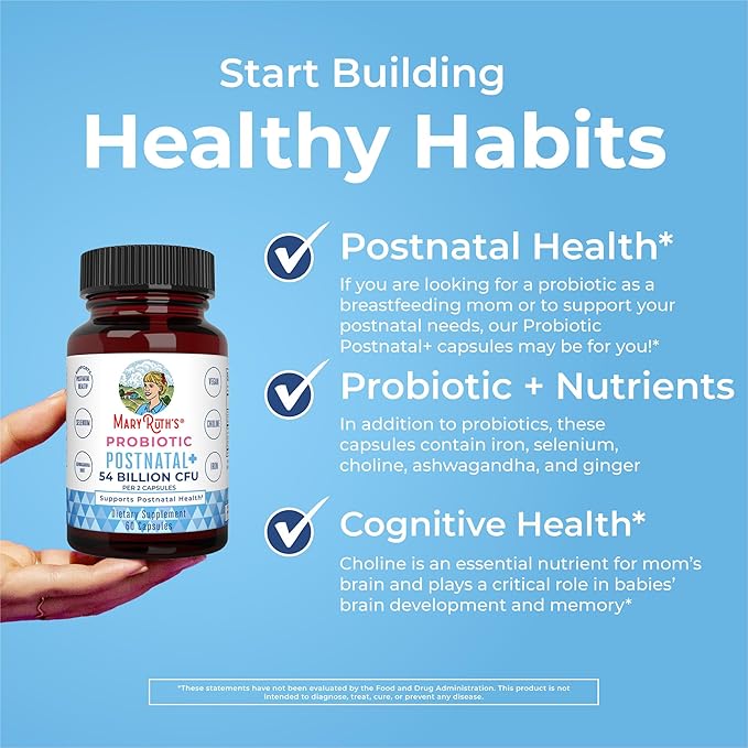 MaryRuth Organics Postnatal Probiotics for Breastfeeding Women | Nursing Probiotic Capsules with Vitamins | Minerals &amp Antioxidants | 54 Billion CFU | Non-GMO | Vegan | 30 Servings (Pack of 2)