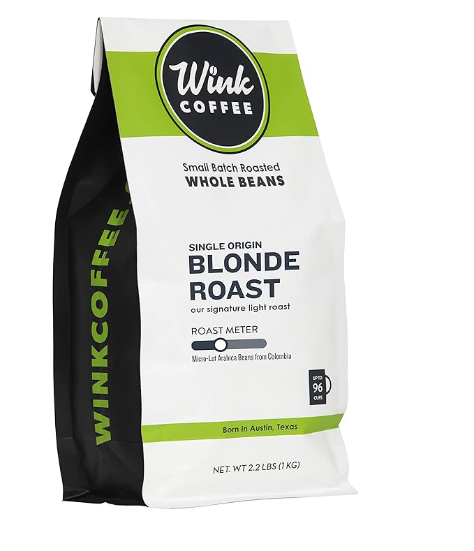Wink Coffee Blonde Roast Light Roast Whole Bean Coffee Large 2.2 lb bag Single Origin Colombian Arabica Beans Small-Batch Smooth Sustainably Sourced