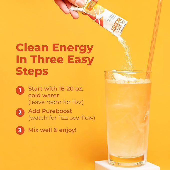 Pureboost Clean Energy Booster Refreshing Energy Drink Mix with B12 Vitamins Electrolytes Antioxidants Sugar-Free with No Sucralose (Combo Pack 30 Count)