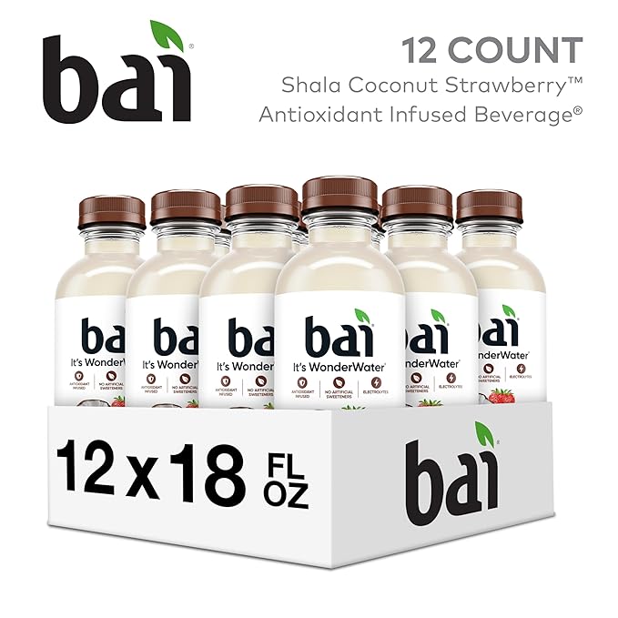 Bai Antioxidant Infused Water Beverage Shala Coconut Strawberry with Vitamin C and No Artificial Sweeteners 18 Fluid Ounce Bottle 12 Pack