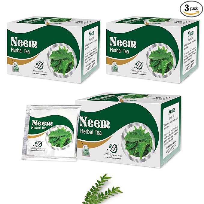 HERBOGANIC Neem Herbal Tea - Digestion Support and Immune Boost | Refreshing and Delicious Blend | Natural Ingredients | 60 Tea Bags