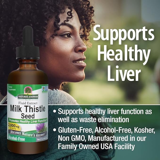 Nature's Answer Milk Thistle 2 Ounce Extract - Alcohol Free Non GMO Liver Support Supplement for Everyone - Liver Detox Made in USA