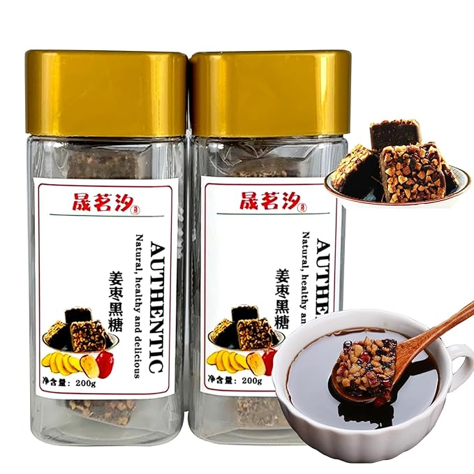 Dark Brown Sugar Ginger Jujube Tea 14.2oz/400g Combination of Black Sugar Cube Red Dates Shredded Ginger Ancient Method Handmade No Added For Women Tea Warming Tea 黑糖姜茶 红糖姜茶