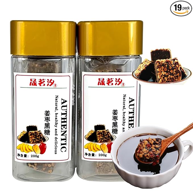 Ginger jujube black sugar tea Shengmingxi Black Sugar Ginger and Date Tea 400g (200gX2) Ginger Shredded Red Date Tea Handmade Ancient Method Cooking Ginger and Date Black Sugar Block Tea for Dysmenorr