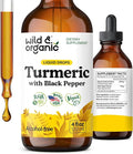 Wild &amp Organic Turmeric Tincture - Turmeric Curcumin with Black Pepper Extract - Mobility Support Supplement - Curcumin Root Liquid Drops - Vegan Sugar &amp Alcohol-Free - 4 fl oz