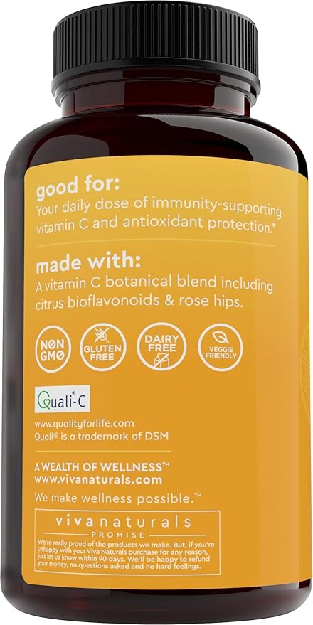 Viva Naturals Vitamin C 1000 mg 250 Vegetarian Capsules – with Citrus Bioflavonoids &amp Rose HIPS Non-GMO for Immune Support &amp Antioxidant Protection