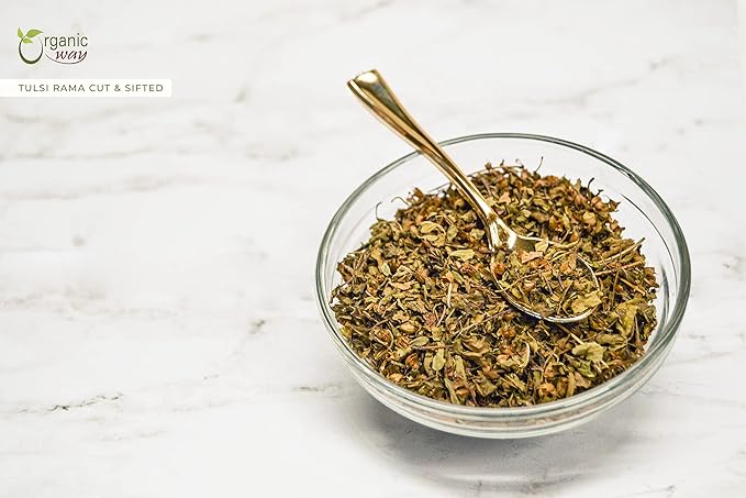 Organic Way Tulsi/Holy Basil (Rama) Cut &amp Sifted (Ocimum Tenuiflorum) - Herbal Tea | USDA &amp Kosher Certified | Vegan Non GMO &amp Gluten Free | Resealable Bag | 100% Raw from India (1LBS / 1