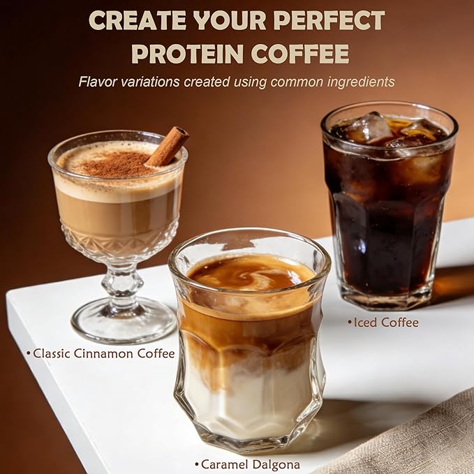 Protein Coffee Powder Whey Protein Iced Coffee | 14-Mushroom Blend with Reishi &amp Lion’s Mane L-Theanine Ashwagandha &amp DHA | No Added Sugar Keto Friendly Gluten Free | Cinnamon Flavor 20