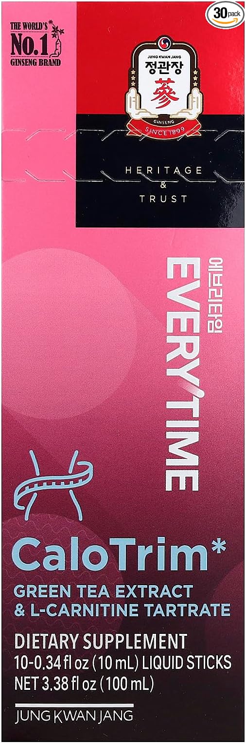 Everytime CaloTrim - Intra Workout Herbal Energy Drink Packets with Korean Red Ginseng Green Tea &amp L-Carnitine Tartrate - Non GMO (0.33 fl oz 10 Sticks)