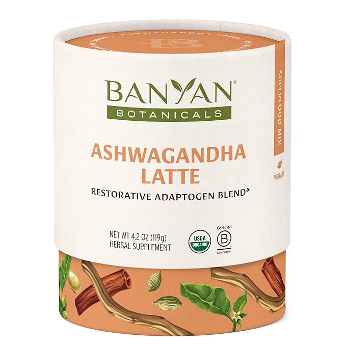 Banyan Botanicals Ashwagandha Latte – Caffeine-Free Organic Herbal Latte Mix – Instant Herbal Adaptogen Drink for Energy Relaxation and Nourishment* – 4.2 oz – Non-GMO Sustainably Sourced Vegan