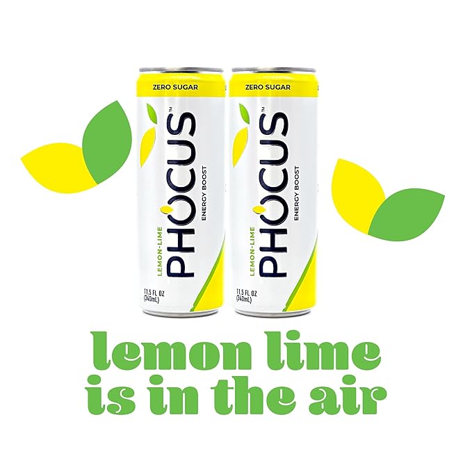 Phocus Energy Boost Blood Orange &amp Lemon Lime Bundle | 11.5 Fl oz (Pack of 24) | No Sugar | 75mg Caffeine + L-Theanine | 0 Calories