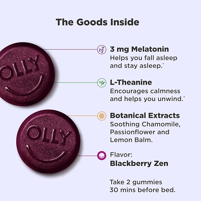 OLLY Extra Strength Sleep 5mg Melatonin 50ct &amp Restful Sleep Melatonin Gummy 50ct - BlackBerry Zen - L-Theanine Chamomile &amp Lemon Balm Sleep Aid