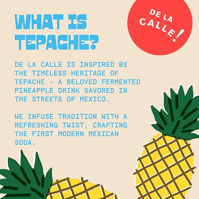 De La Calle Tepache - Tropical Ponche - Modern Mexican Soda - Craft Fermented Pineapple Sparkling Beverage - Certified Organic Antioxidant Rich Non-Alcoholic Healthy Soda Low Sugar Low Calorie N