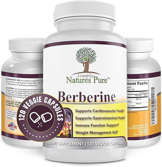 Simply Natures Pure Premium Berberine HCl 500mg - 120 Capsules - Cardiovascular Gastrointestinal Immune Support - Chromium Cinnamon (Pack of 3)