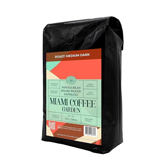 Miami Coffee Garden Miami Blend Espresso Medium Dark Roast Whole Beans Fresh Roasted Coffee 100% Arabica Whole Bean Coffee Espresso Beans 2 Lb