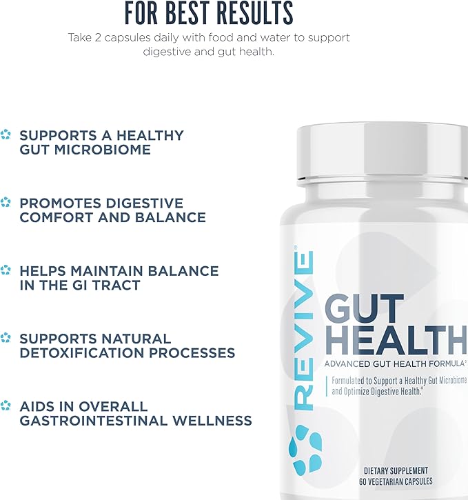 Revive MD Gut Health Supplements for Men &amp Women - Daily Gut Repair &amp Digestive Health Support Formula with Thyme Oregano &amp Milk Thistle - Vegan-Friendly Gluten-Free (60 Capsules 30 Ser