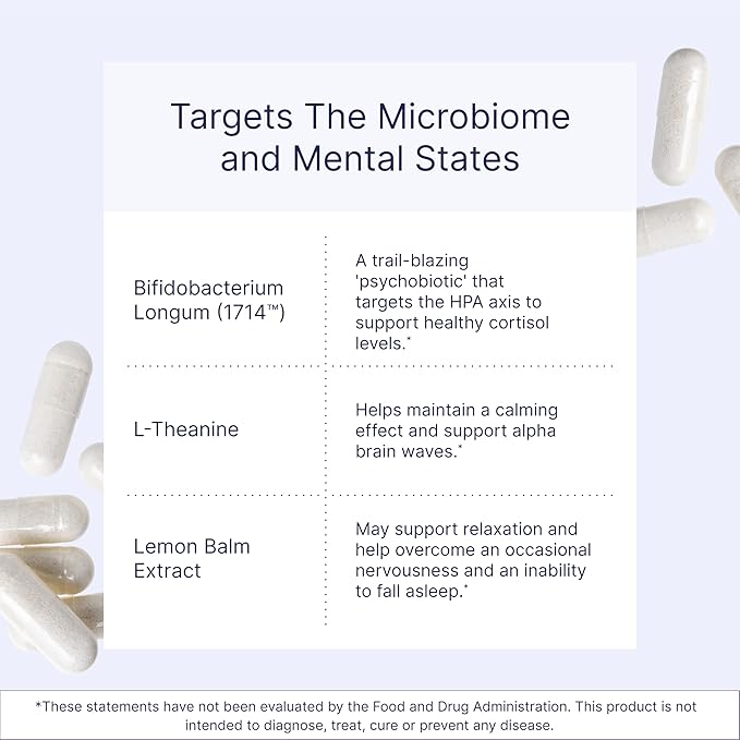 Microbiome Labs Zenbiome Sleep - L Theanine Supplement with Lemon Balm Extract &amp Probiotics with Bifidobacterium Longum - Help Soothe The Gut-Brain Axis at Bedtime (30 Capsules)