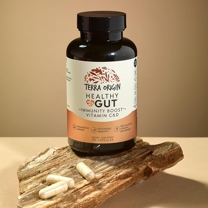 TERRA ORIGIN Healthy Gut Capsules with Immunity Boost | 90 Capsules | Non GMO Gluten Free Dairy Free | Digestive Support for Men and Women