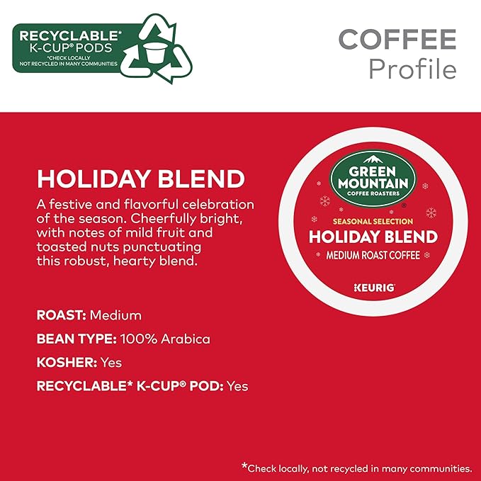 Green Mountain Coffee Roasters Holiday Blend Keurig Single Serve K-Cup Pods 96 Count