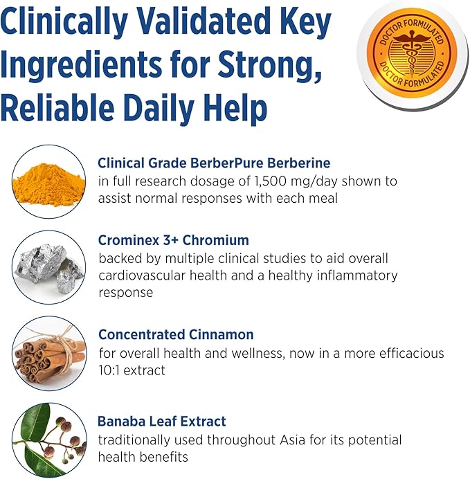 DOCTORS' PREFERRED GlucoGold with Berberine Concentrated Cinnamon Chromium Banaba Leaf Extract (90 Tablets)