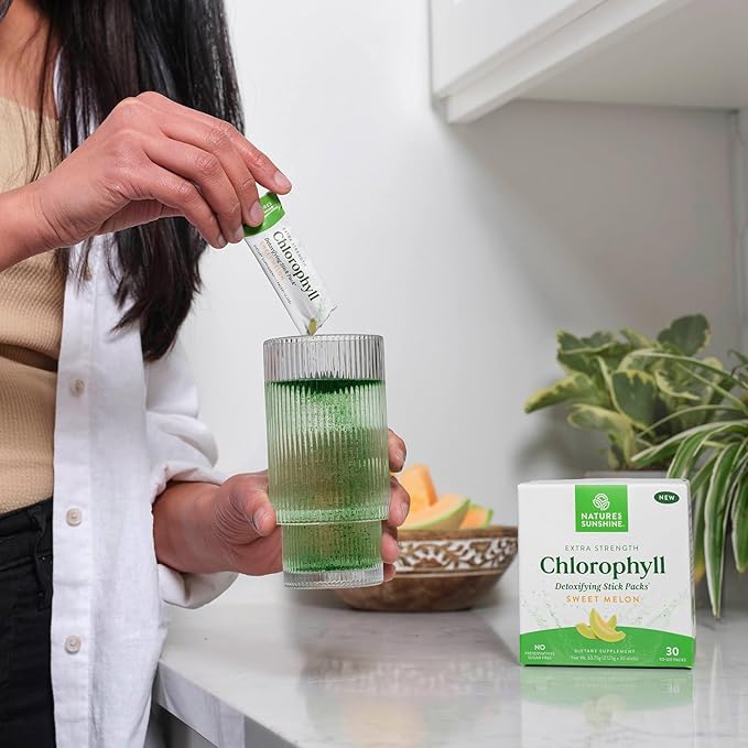 Nature's Sunshine Chlorophyll Stick Packs: Supercharge Your Detox and Boost Gut Health in Convenient Delicious Stick Packs (Sweet Melon)