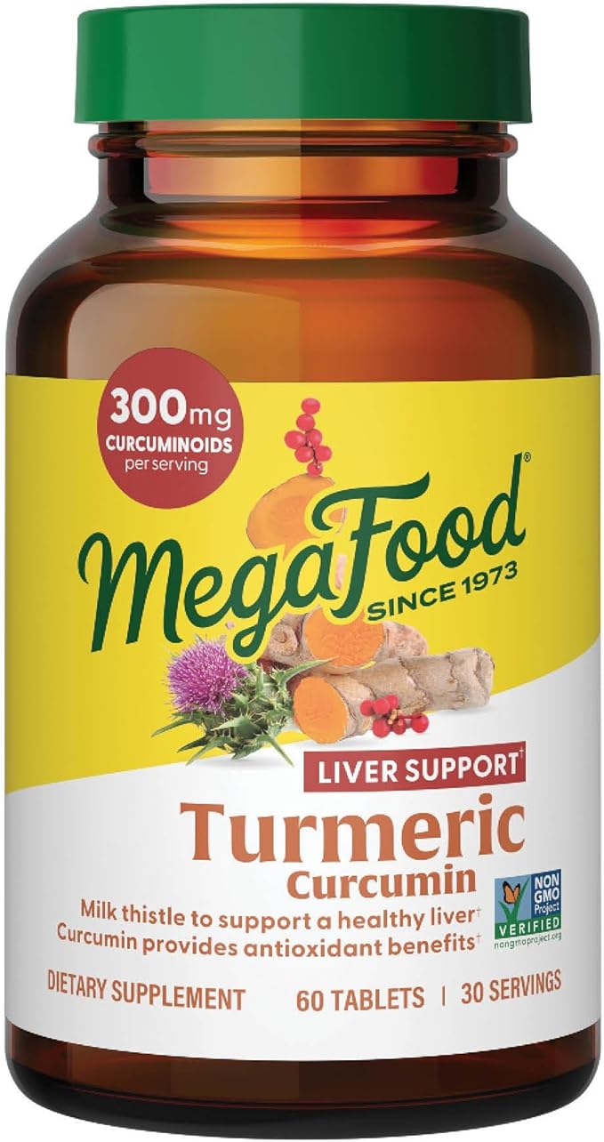 MegaFood Turmeric Curcumin Supplement for Liver Support - Turmeric Supplement with Black Pepper &amp Milk Thistle - 300mg Curcuminoids Per Serving - Vegan Gluten Free NonGMO - 60 Tablets 30 Servin
