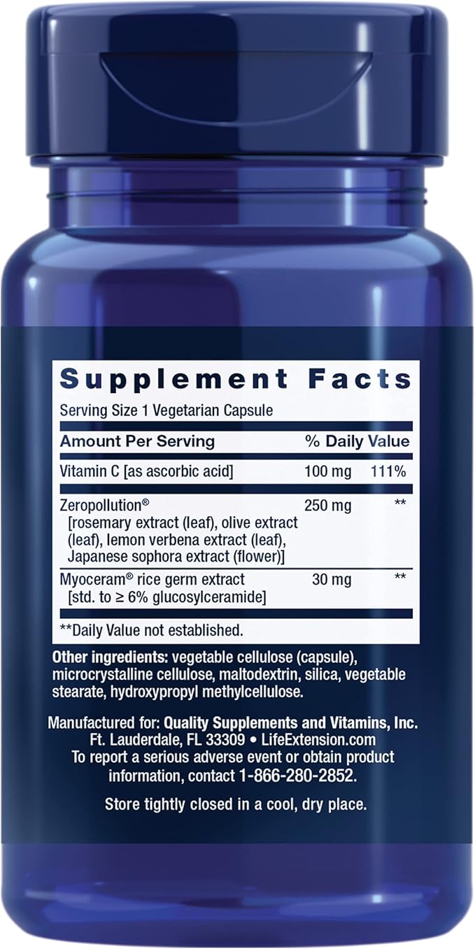 Life Extension Daily Skin Defense Vitamin C ceramides Rosemary Lemon Verbena Helps Fight oxidative Stress &amp The Appearance of Wrinkles Gluten-Free Once-Daily Non-GMO Vegetarian 30 Capsul