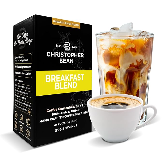 Christopher Bean Coffee - 396 servings 30 to 1 Blend Bag in Box Liquid Instant Coffee or Cold Brew Coffee Concentrate - Hot or Iced Coffee - Breakfast Blend