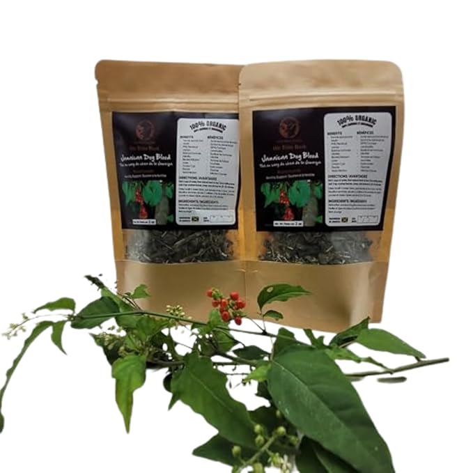 Jamaican Dog Blood Organic Tea (Rivina Humilis) – 4oz (2 x 2oz) – 100% Natural Dried Herbal Leaves – Organic Traditional Jamaican Bush Tea for Adults 18+ – Inspired Gems