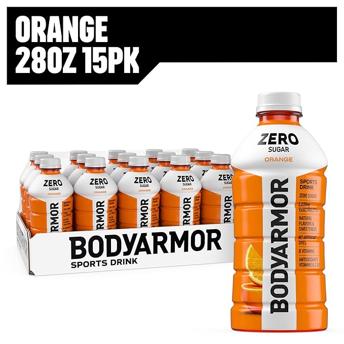 BODYARMOR ZERO Sugar Orange Electrolyte Drink Natural Flavors 28 Fl Oz Bottles (15 Pack) B Vitamins &amp Antioxidants Sugar Free Hydration