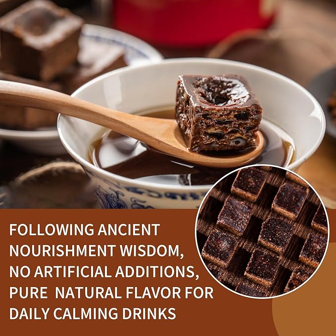 Wanhua Hall Dark Brown Sugar with Red Dates &amp Ginger 13.4oz(190g*2) Handmade Ancient Craft Chinese Black Sugar Cubes in Independent Packaging Natural Sweetness Soothing Ginger Tea for Women&amp