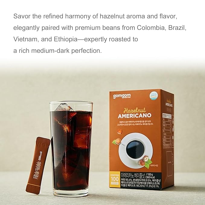 Korean Instant Coffee Mix Sticks Americano and Hazelnut 100 Count 1g Each Gom gom (100 Hazelnut)