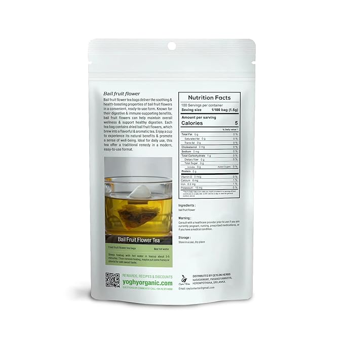 Bael Fruit Flower Tea Bags - 100% Pure Organic Wild-Crafted Herbal Tea for a Refreshing Fruity Brew