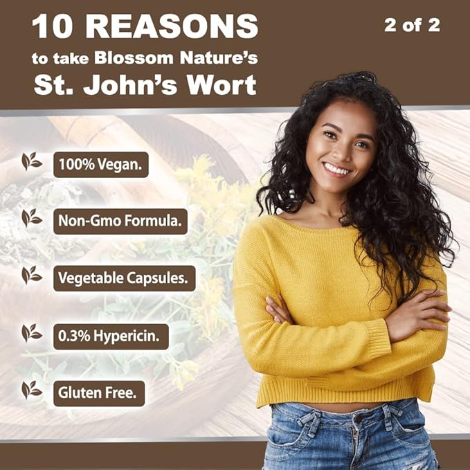 St Johns Wort 900mg-Mood Support Supplement*-Calm Supplements*-120 Vegetable St Johns Wort Capsules(2 Month Supply)450mg of Vegan Non-GMO St. John's Wort (Hypericum Perforatum)0.3%Hypericin per Cap