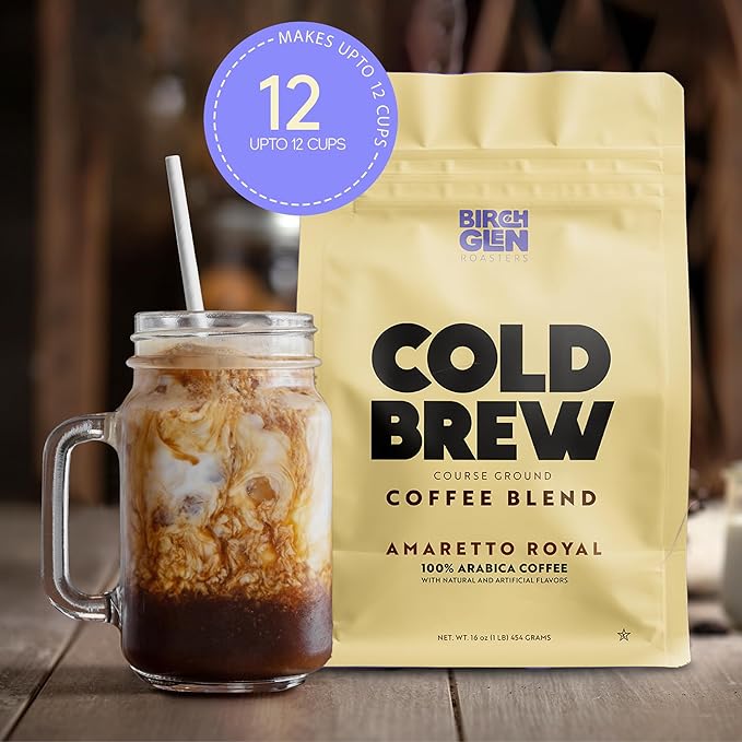 Birch Glen Roasters Cold Brew Coffee | Flavored Coarse Ground Coffee | Medium Roast | Artisanal Roasting | 100% Arabica |1 LB Bag | French Toast
