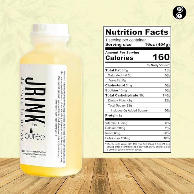 JRINK by Purée Ginger Lemon Juice Cold Pressed Juice Cleanse with Organic Lemon Ginger Detox Drink from Raw Fruit and Vegetable No Preservatives Healthy Cleanse 16oz Bottles 24 Pack