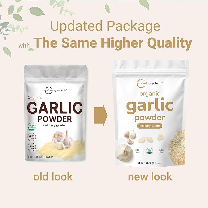 Organic Garlic Powder 3 lb | Premium Raw Allium Sativum Bulb | Pungent &amp Savory Flavor | Great for Meats Vegetables &amp Spice Mixes | Additive Free Non-GMO Bulk Supply