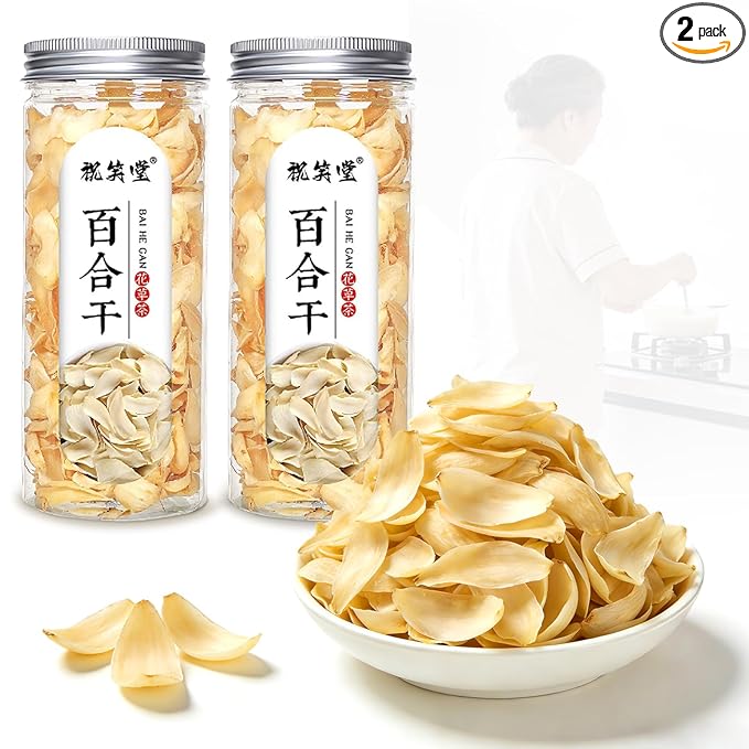 Dried Lily Bulb (Bai He) 7.05oz / 200g (100g × 2 Jars) – Sulfur-Free Chinese Lily Bulbs for Soup Congee Herbal Tea &amp Oatmeal 百合 无硫百合干 龙牙百合