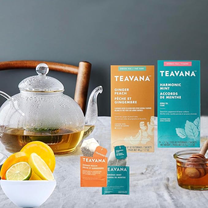 AYD Goods Medicine Ball Cold Buster Recipe 48 teabags of Ginger Peach and Harmonic Mint Includes 10 Counts of AYD Goods US Grade A Honey Sticks