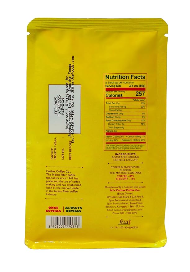 Cothas Traditional South Indian Speciality Blend Filter Coffee Powder - Pack of 3 Each Pkt 184 Gms [ Coffee : 85% Chicory : 15%. ]