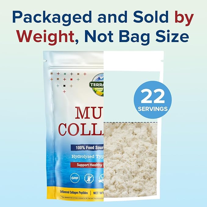 Terranics Multi Collagen Peptides Powder 1lb 20g Per Serving Hydrolyzed Collagen Type I II III V X Bovine Marine Chicken &amp Eggshell No Sugar Keto Beauty &amp Movements Support Unflavored