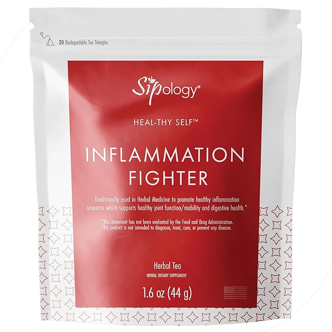 Sipology: Inflammation Fighter - 20 Tea Triangle Packs Anti-Inflammatory Herbal Medicine Remedy Digestive System Health Aid Support Joint Function